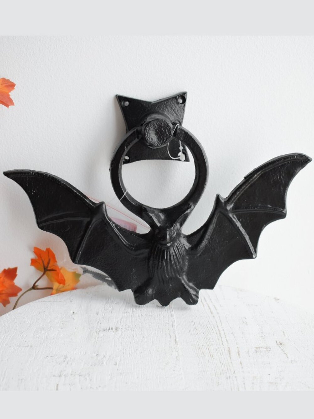 Rustic Gothic Black Cast Iron Metal Vampire Bat Door Knocker Halloween Decor